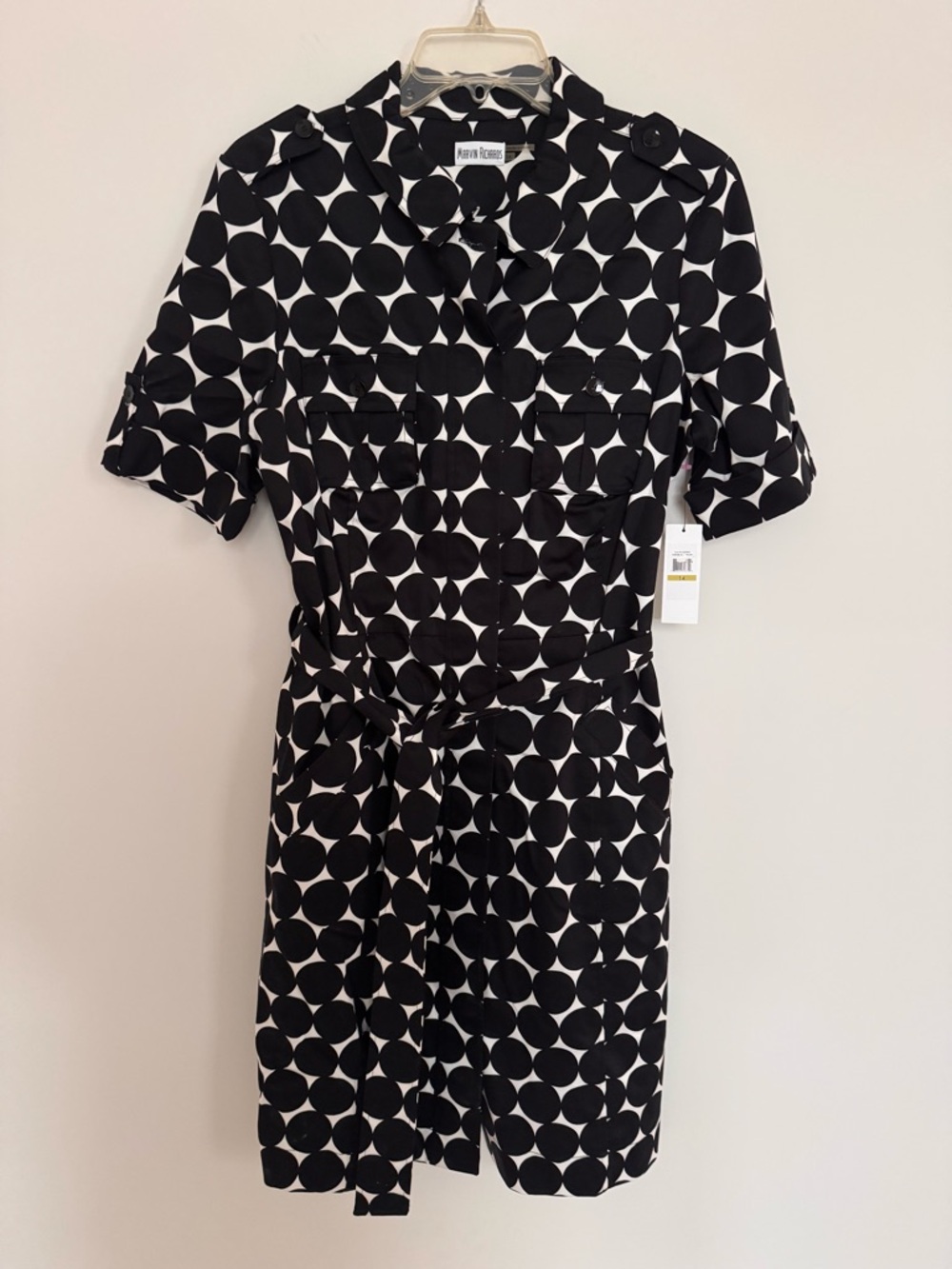 Marvin Richards Black and White Polka Dot Midi Shirt Dress - Picture 2 of 13